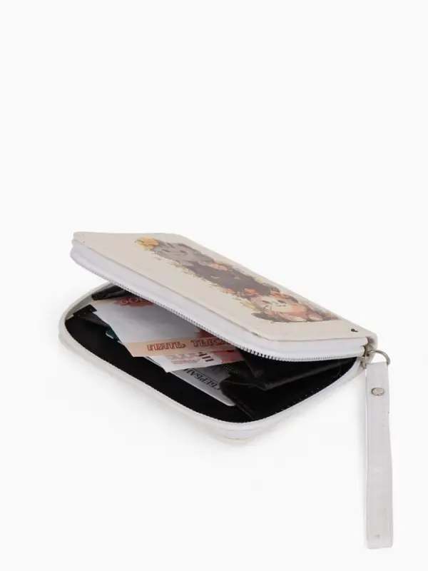 Кошелек дет 07-01-01 Июнь2527 кот, 12*1,5*9 см, 2 отд+отд/молн, д/карт, белый