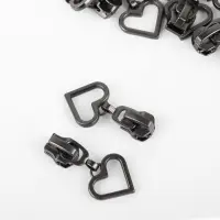 Бегунок для металлической молнии, №5, &laquo;Сердце&raquo;, 10 шт., цвет чёрный никель