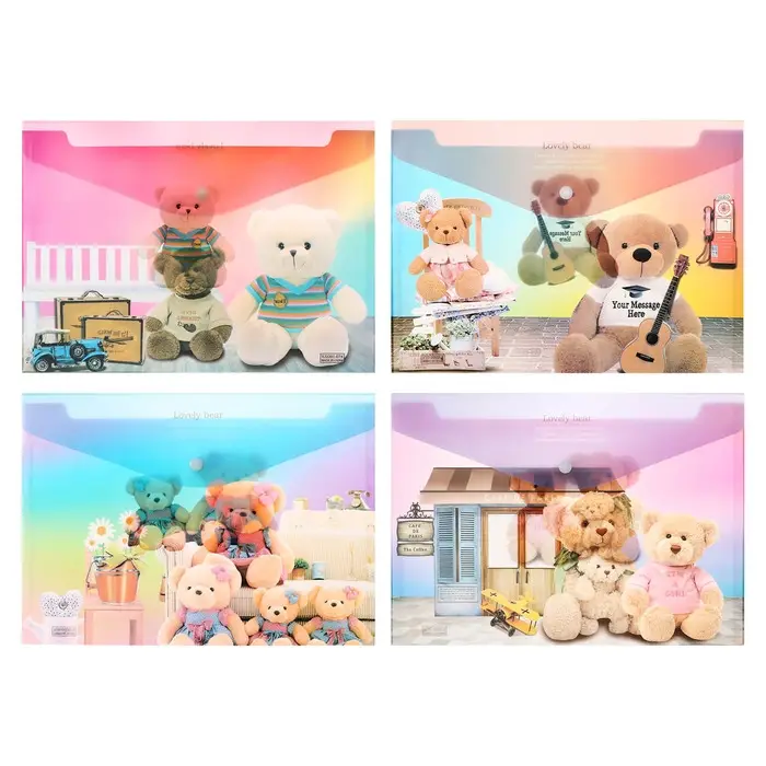 Папка-конверт на кнопке, А4, 180 мкм, Папка-конверт на кнопке, А4, 180 мкм, "Мишка", МИКС