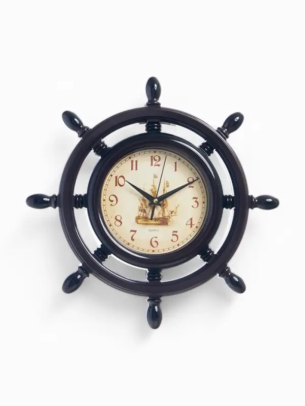 Часы настенные &laquo;Штурвал&raquo;, серия: Море, плавный ход, d=35 см, коричневые