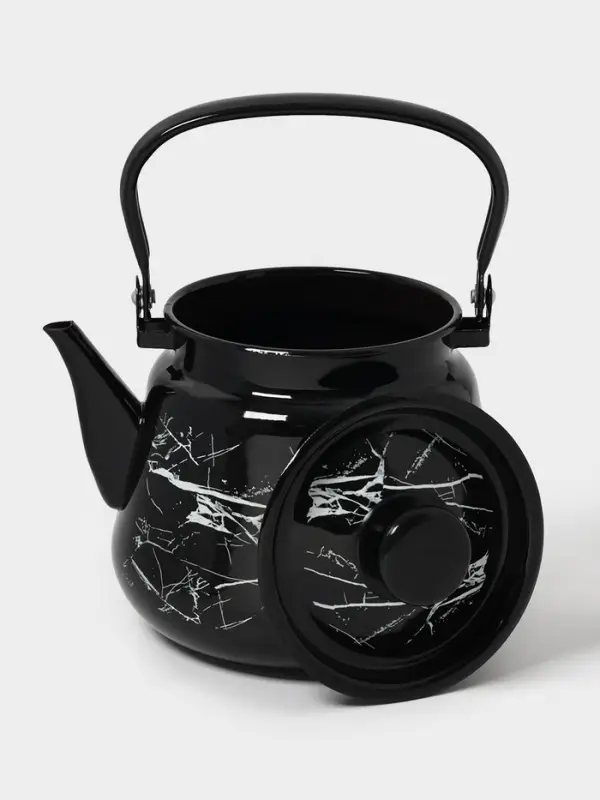 Чайник эмалированный &laquo;Чёрный мрамор&raquo;, 3.5 л, металлическая ручка