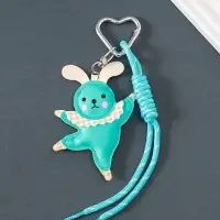 Брелок на карабине кожзам, текстиль "Танцующий зайчик" с узлом, голубой 24х7,5х1 см