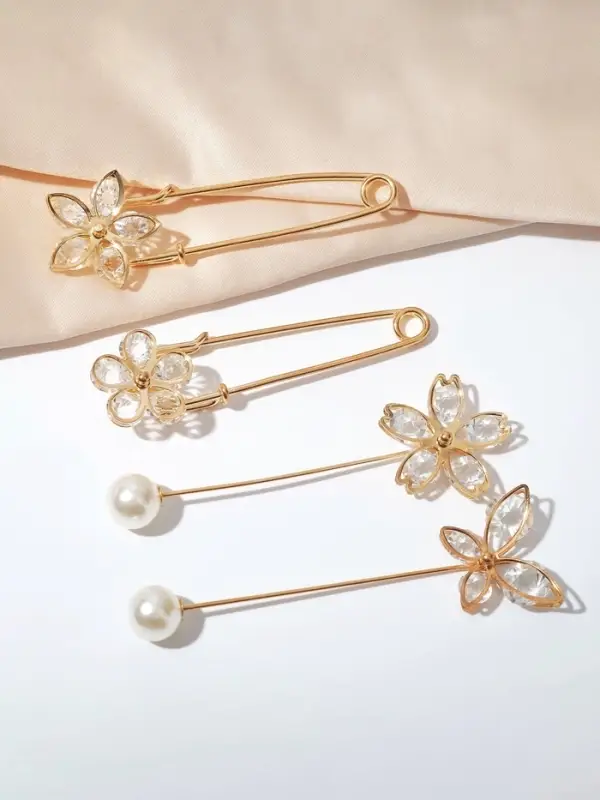 Набор булавок (4 шт.) &laquo;Цветы&raquo;, 8 см, белый в золоте