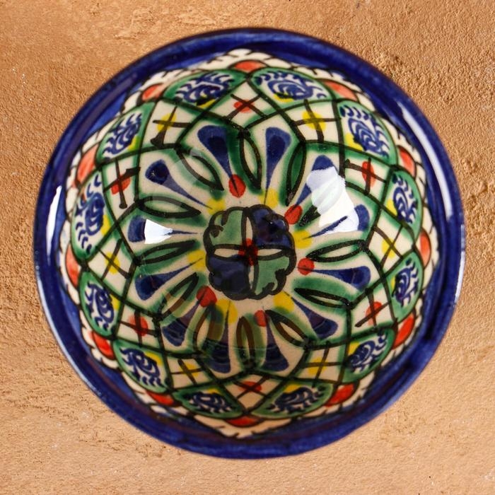 Пиала Риштанская керамика  Пиала Риштанская керамика "Узоры", 8,5 см, малая коньячная, микс