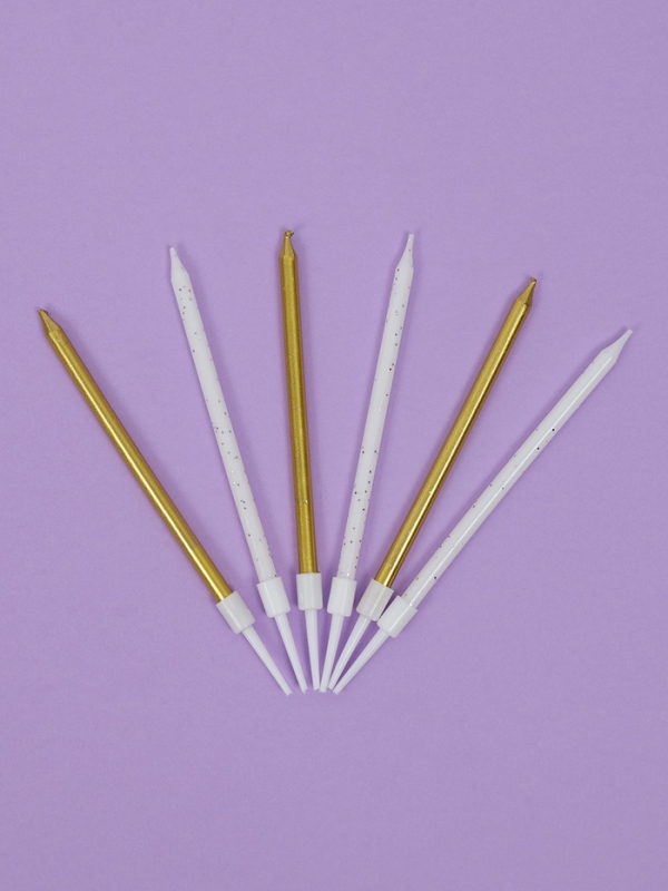 Свечи для торта  Свечи для торта "Блестящая вечеринка", 6 шт, белый, золотой и белый