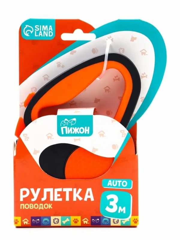 Рулетка &laquo;Пижон&raquo;, 3 м, до 15 кг, трос, светоотражающая, прорезиненная ручка, оранжевая