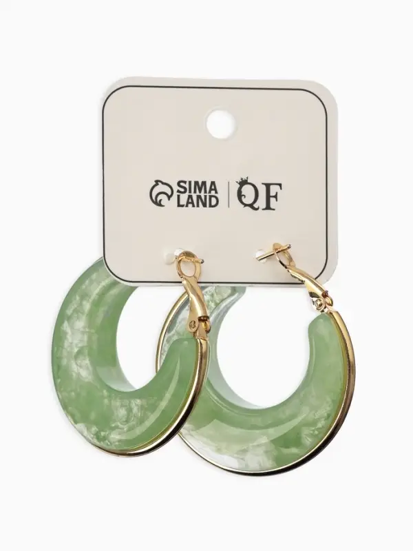 Серьги-кольца акрил &laquo;Тренд&raquo;, нефритовые в золоте