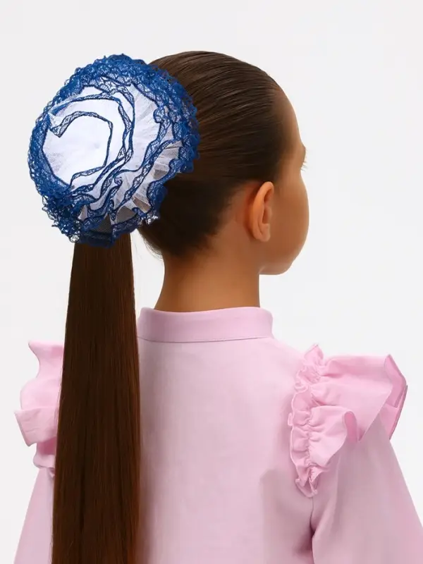 Бант для волос на резинке &laquo;Школьница&raquo;, волна кружева контраст, d=15 см, сине-белый