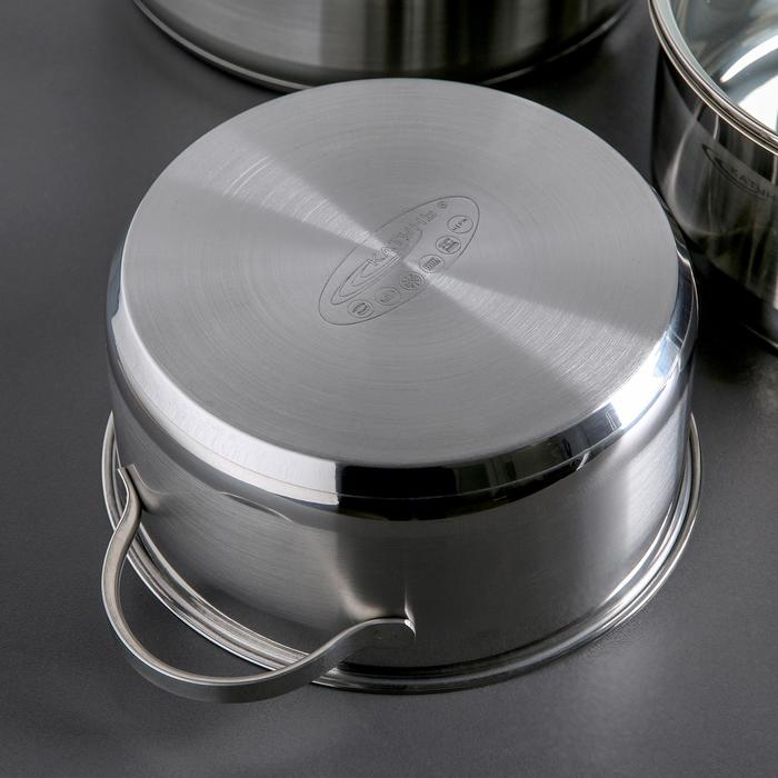Набор кастрюль «Альта», 3 предмета: 3,2 л, 4,2 л, 5,2 л, стеклянные крышки, капсульное дно, индукция Набор кастрюль «Альта», 3 предмета: 3,2 л, 4,2 л, 5,2 л, стеклянные крышки, капсульное дно, индукция