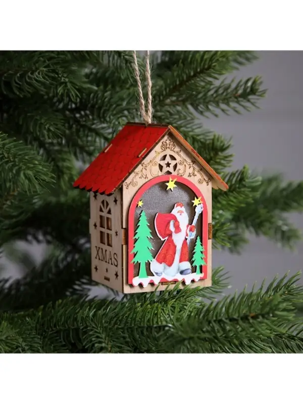 Ёлочная игрушка &laquo;Домик с Дедом Морозом&raquo;, 11&times;8.5&times;7.5 см, 1 LED, от батареек, свечение тёплое белое