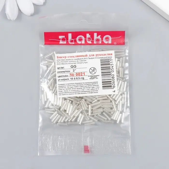 Бисер  Бисер "Zlatka" стеклярус 10 г, размер 3", 6 мм, №0021 прозрачный 93"78543"
