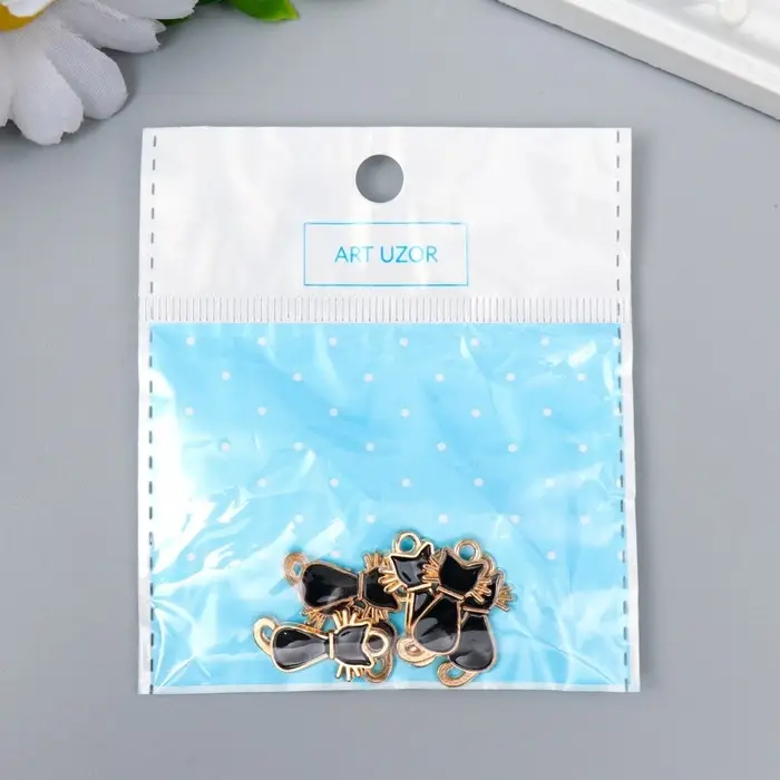 Декор для творчества металл, эмаль "Чёрный кот" золото 2,2х1,2 см