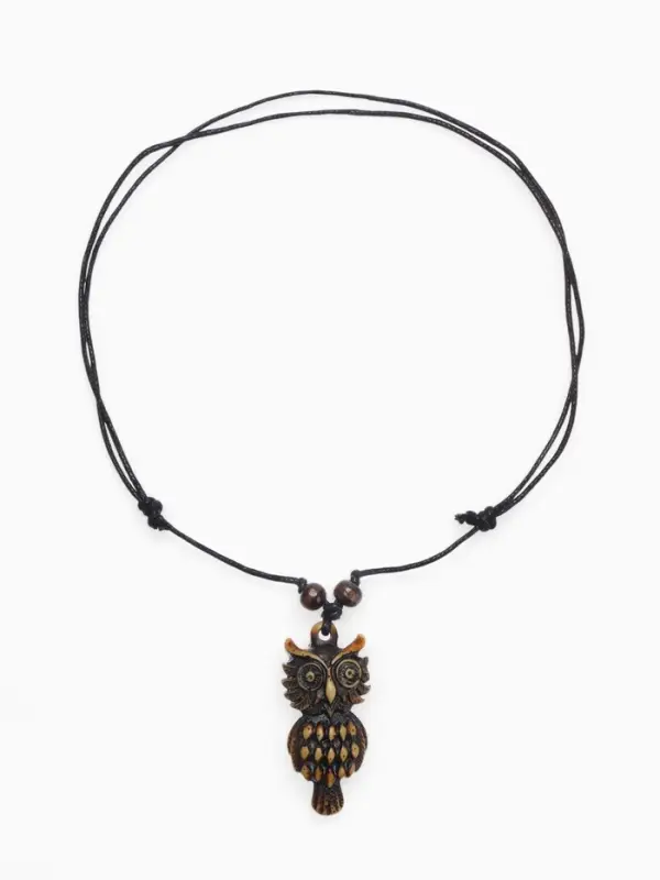 Кулон на шнурке &laquo;Филин&raquo;, коричнево-чёрный на чёрном шнурке, 80 см
