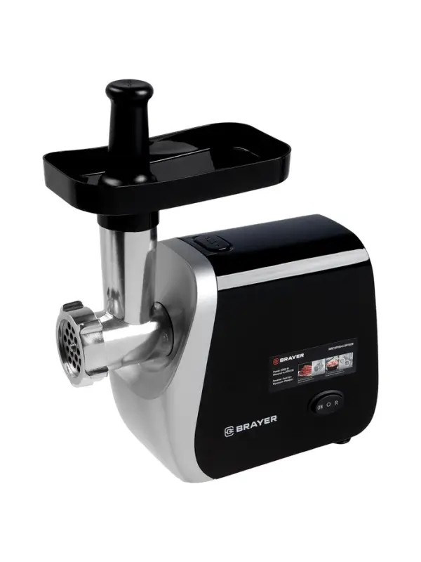 Мясорубка BRAYER 1609BR, электрическая, 2000 Вт, реверс, 3 диска, 3 насадки, 2 кг/мин
