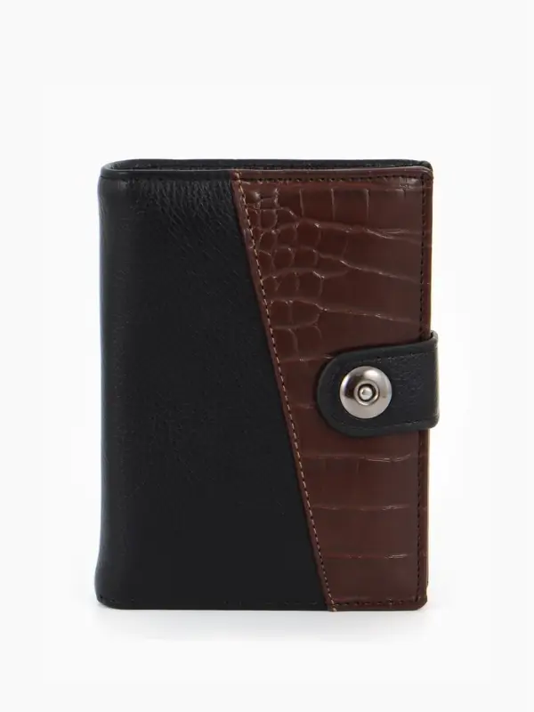 Портмоне мужское на кнопке, 3 в 1, для автодокументов и паспорта, 2 отдела, для карт, для монет, цвет чёрный, кофе