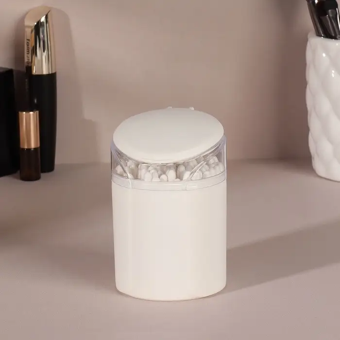 Органайзер для ватных палочек, с крышкой, с зеркалом, d=6.8&times;9.8 см, сливочный