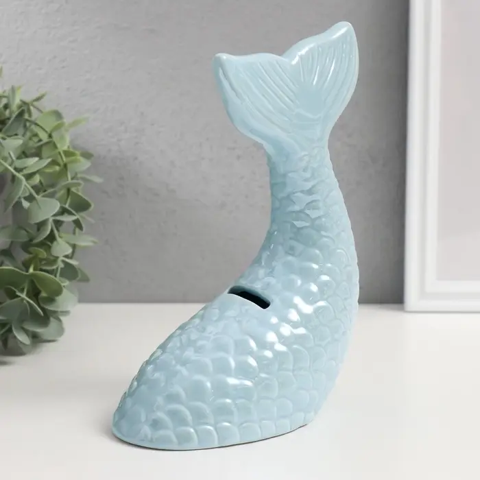 Копилка для денег &laquo;Хвост русалки&raquo;, керамика, голубой перламутр, 16&times;9&times;18.8 см