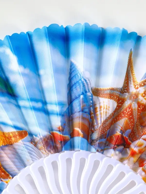 Веер пластик, текстиль  Веер пластик, текстиль "Морские ракушки" МИКС 23 см