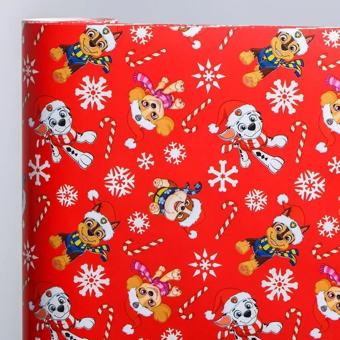Бумага упаковочная глянцевая  "С Новым Годом!" Щенячий патруль ,70 х100 см