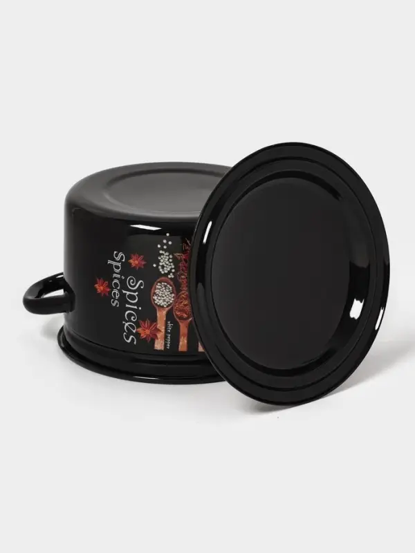 Кастрюля эмалированная &laquo;Карри&raquo;, 4 л, d=21.3 см, с крышкой, чёрная