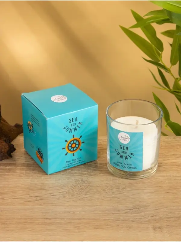 Свеча с кристаллом внутри Sea and Summer After the rain, 120 г, соевый воск, после дождя