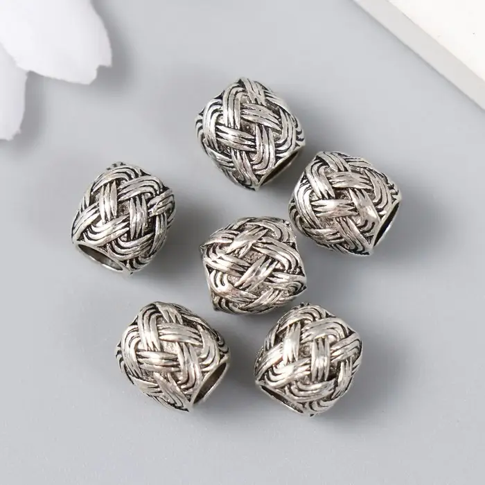 Бусина для творчества металл "Вязаная" серебро 1 см