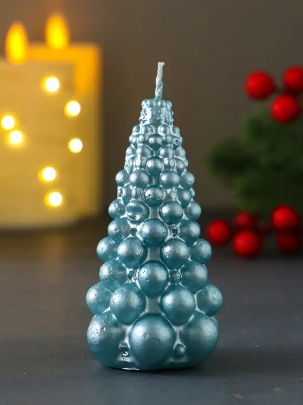 Свеча "Ёлка из шаров" 50*90мм, лак, голубая