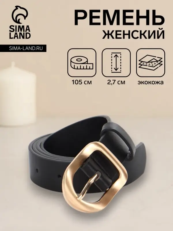 Ремень женский, 2.7&times;105 см, 1 прокол, золотистая пряжка, чёрный