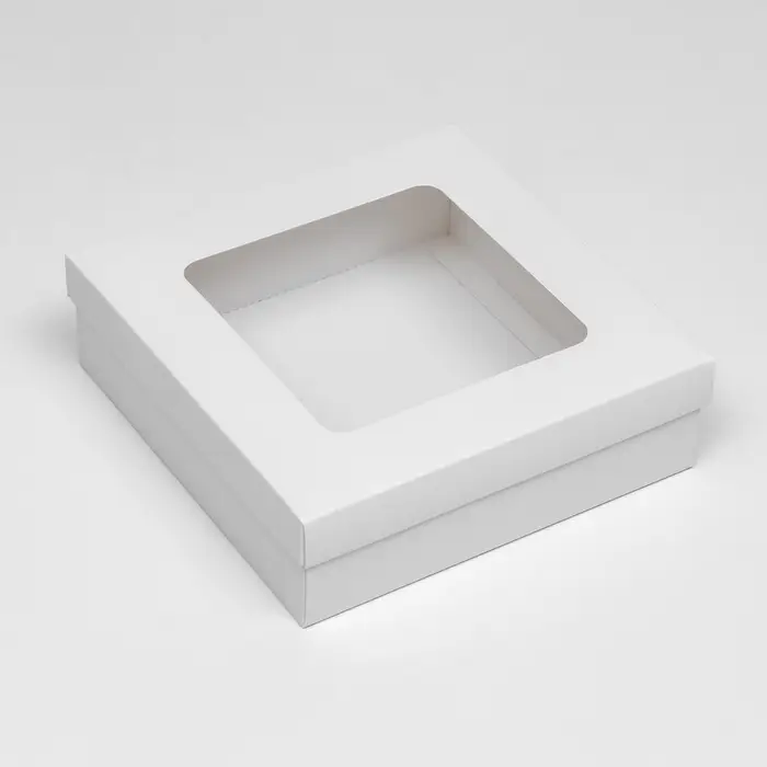 Коробка подарочная складная, упаковка, крышка-дно, с окном, белая, 20&times;20&times;6 см
