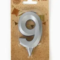 Свеча в торт &laquo;Цифра 9&raquo;, серебряная, 6.5 см