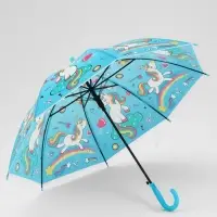 Зонт - трость детский &laquo;Радужный единорог&raquo;, полуавтоматический, 8 спиц, R=39/47 см, d=78 см, МИКС