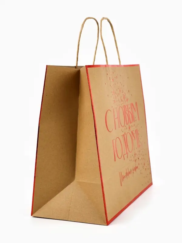 Пакет подарочный новогодний крафтовый &laquo;С Новым годом&raquo;, 32&times;28&times;15 см