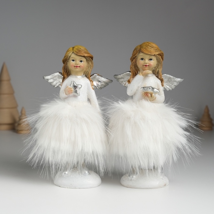 Сувенир полистоун Сувенир полистоун "Ангелочек в белом платье с меховой юбкой" МИКС 8,5х8х15,5 см