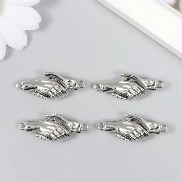 Застёжка магнитная металл "Руки" серебро 3х1,3 см (набор левая, правая)