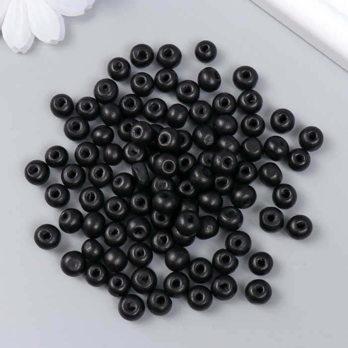 Бусины для творчества дерево "Чёрный" d-0,8 см, набор 20 гр