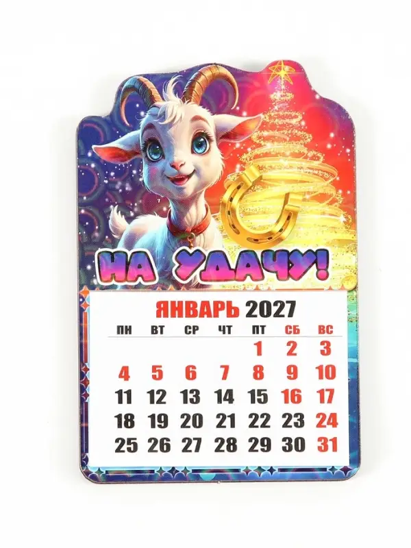 Магнит новогодний календарь отрывной 2027 &laquo;На удачу!&raquo; 6.5&times;10 см