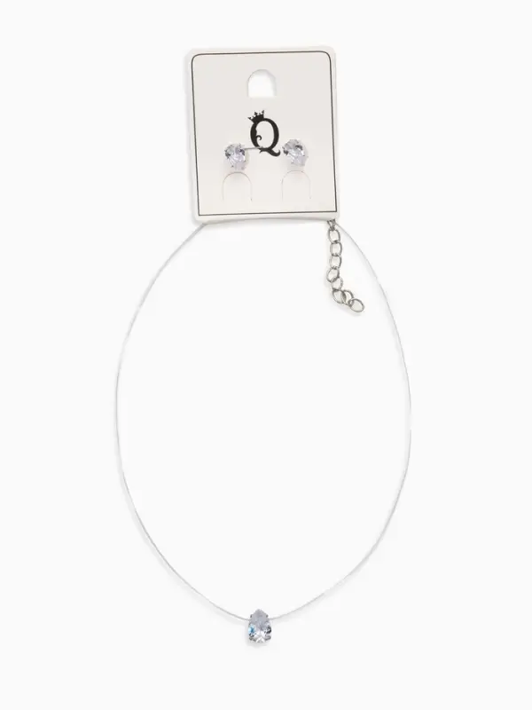 Гарнитур 2 предмета: кулон, серьги &laquo;На леске&raquo;, капелька, белые в серебре, 30 см