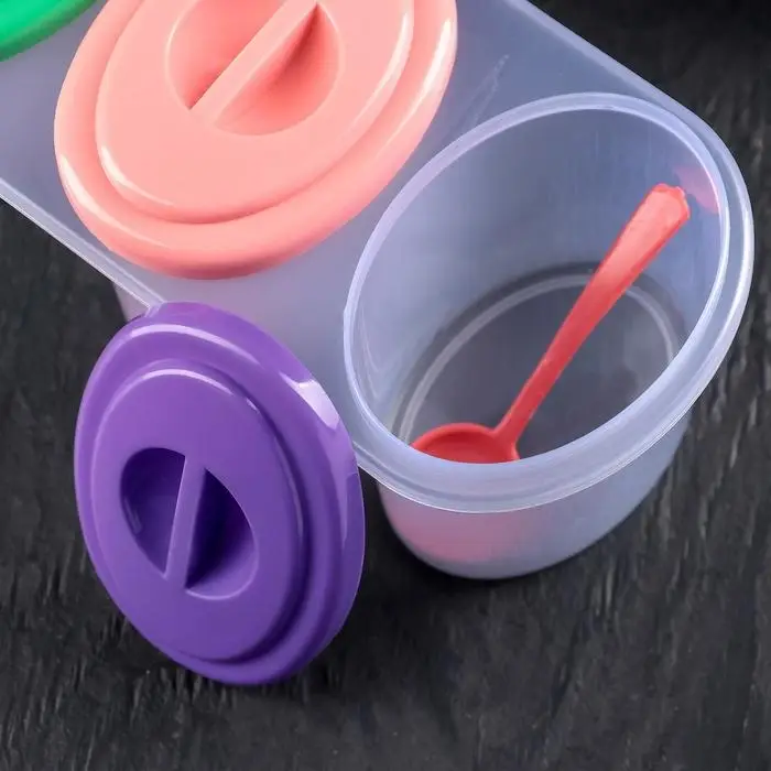 Набор банок для сыпучих продуктов «Комфорт», 3 шт, 21×9,5×8 см, с ложками, цвет МИКС Набор банок для сыпучих продуктов «Комфорт», 3 шт, 21×9,5×8 см, с ложками, цвет МИКС