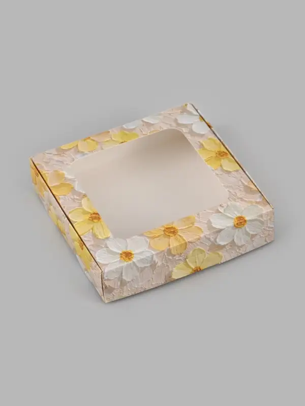 Коробка подарочная самосборная с окном &laquo;Цветы&raquo;, 13&times;13&times;3 см