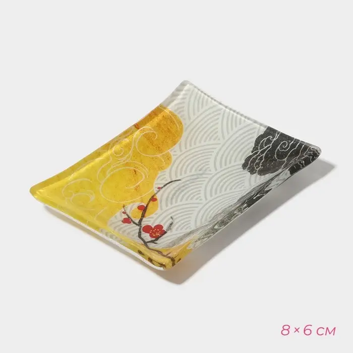 Набор для суши Доляна &laquo;Абстракция&raquo;, 3 предмета: соусники 8&times;2 см, 8&times;6 см, подставка 25&times;15&times;2 см, стекло