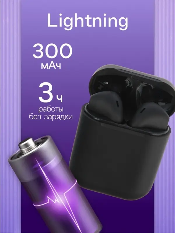Наушники беспроводные Luazon i12, TWS, вкладыши, Bluetooth 5.0, 35/300 мАч, сенсор, чёрные матовые