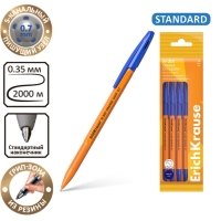 Набор ручек шариковых 4 штуки, ErichKrause R-301 Stick&Grip Orange, узел 0.7 мм, чернила синие, резиновый держатель, длина линии письма 2000 метров