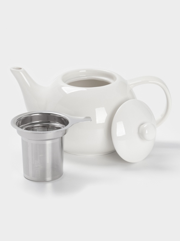 Чайник заварочный «Глянец», 1100 мл, белый, металл сито Чайник заварочный «Глянец», 1100 мл, белый, металл сито