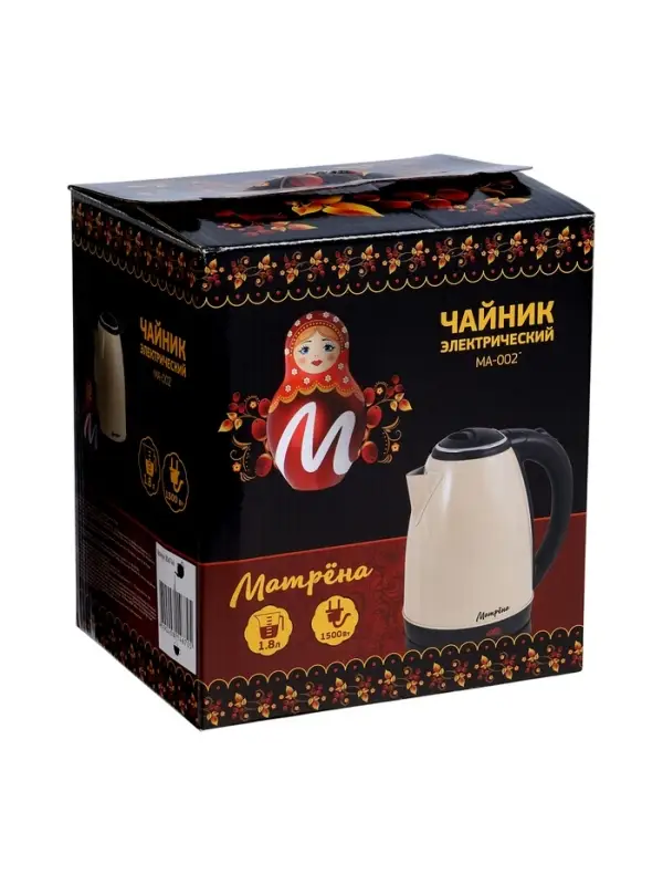 Чайник электрический &laquo;Матрёна&raquo; MA-002, металл, 1.8 л, 1500 Вт, бежевый