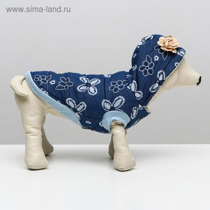 Куртка для собак с цветами, XL (ДС 35 см, ОШ 32 см, ОГ 49 см), тёмно-синяя Куртка для собак с цветами, XL (ДС 35 см, ОШ 32 см, ОГ 49 см), тёмно-синяя