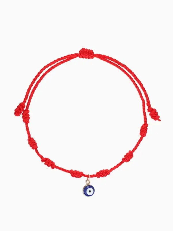 Браслет-оберег &laquo;Красная нить. Узел с глазиком&raquo;, d=6 см, красно-бело-синий