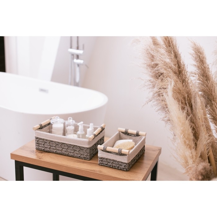 Корзины для хранения LaDо́m, ручное плетение, с ручками, 2 шт, цвет серый Корзины для хранения LaDо́m, ручное плетение, с ручками, 2 шт, цвет серый