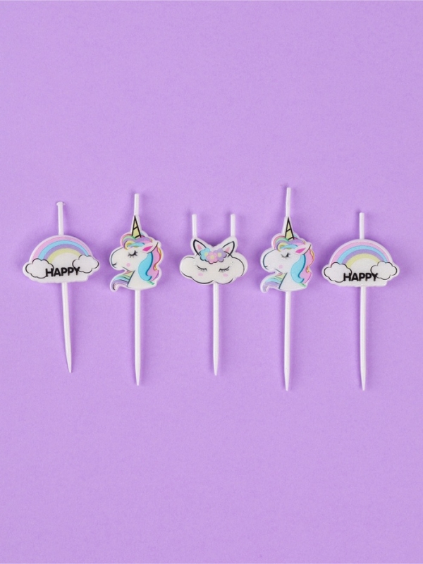 Набор свечей для торта, 5 шт  Набор свечей для торта, 5 шт "Единороги и облака", белые