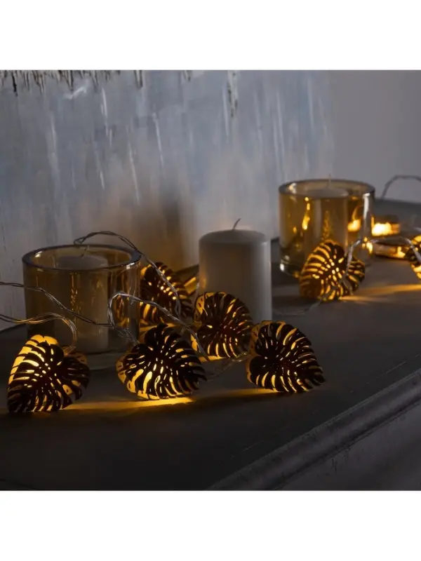 Гирлянда &laquo;Нить&raquo; 2.5 м с насадками &laquo;Листочек&raquo;, IP20, прозрачная нить, 10 LED, от батареек АА&times;2, свечение тёплое белое