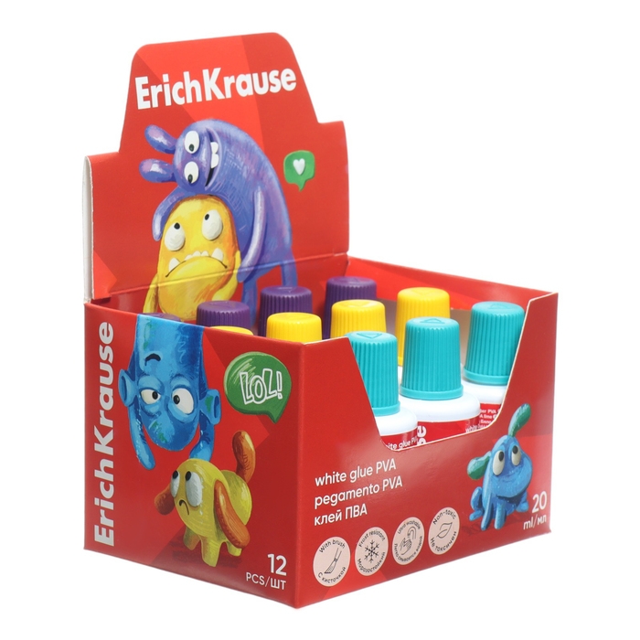 Клей ПВА 20 мл, ErichKrause, EasyStick, Jolly Friends, кисть микс Клей ПВА 20 мл, ErichKrause, EasyStick, Jolly Friends, кисть микс